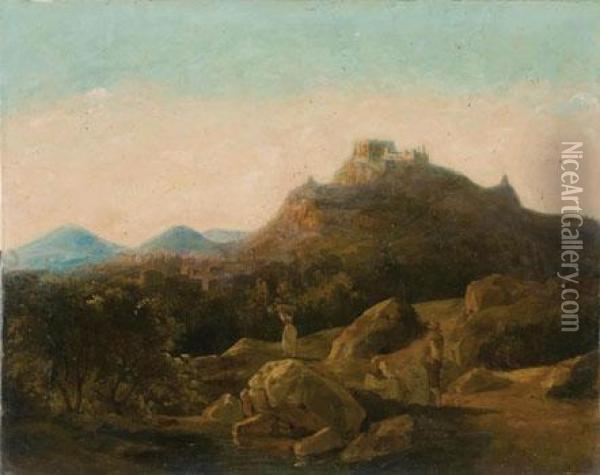 A) Paesaggio Di Montagna
 B) Teatro Di Taormina Oil Painting - Francesco Fergola