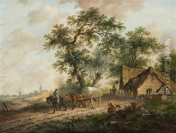 Landscape With A Horse And Cart Oil Painting - Fredericus Theodorus Renard