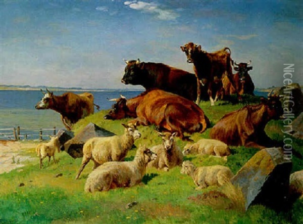 Weideidylle Am Fjord Oil Painting - Adolf Heinrich Mackeprang