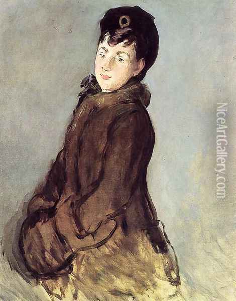Isabelle Lemonnier with Muff Oil Painting - Edouard Manet