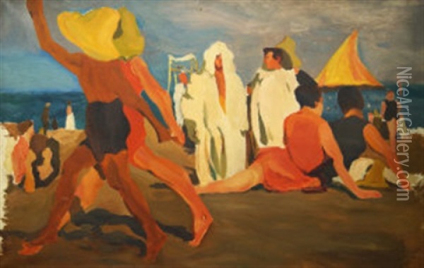 Bathers On The Lido, Venice Oil Painting - Leon Bakst