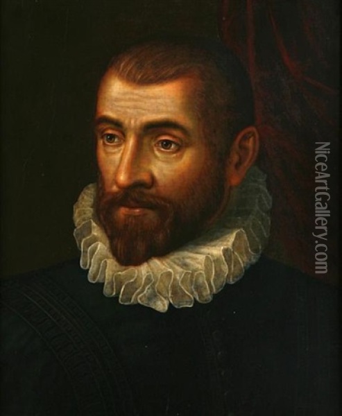 A Portrait Of A Gentleman In A White Ruff Collar Oil Painting - Antonis Mor Van Dashorst