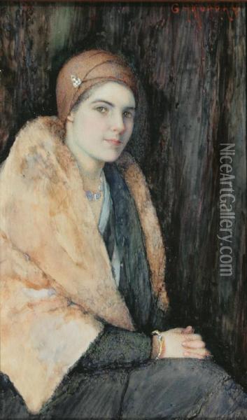 Portrait Of A Woman Wearing An Ermine Cloak Oil Painting - Grace H. Murray