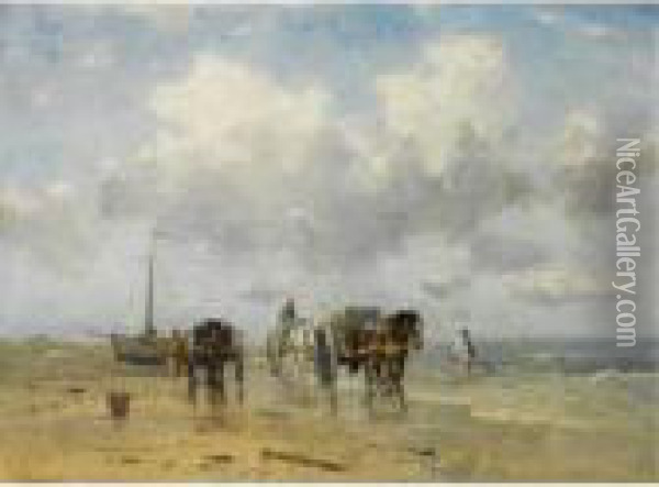 Shell Fishers In The Breakers Oil Painting - Johan Frederik Corn. Scherrewitz