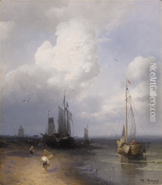 Dutch Coastal Scene Oil Painting - Hermann Herzog