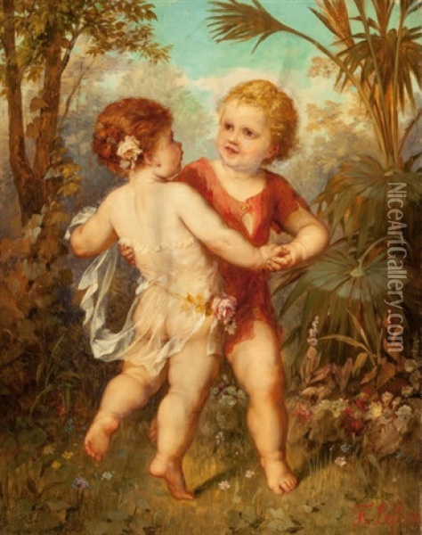Children Dancing Oil Painting - Franz Lefler