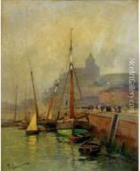 Bateaux De Peche, Treport Oil Painting - Jules Oury, Dit Marcel-Lenoir