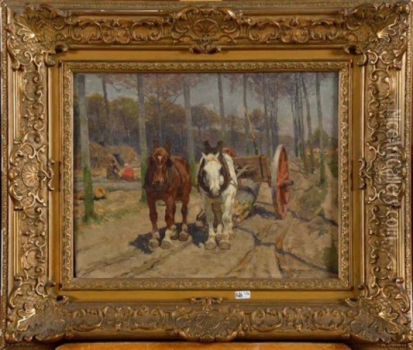 Attelage En Foret Oil Painting - Frans Van Leemputten