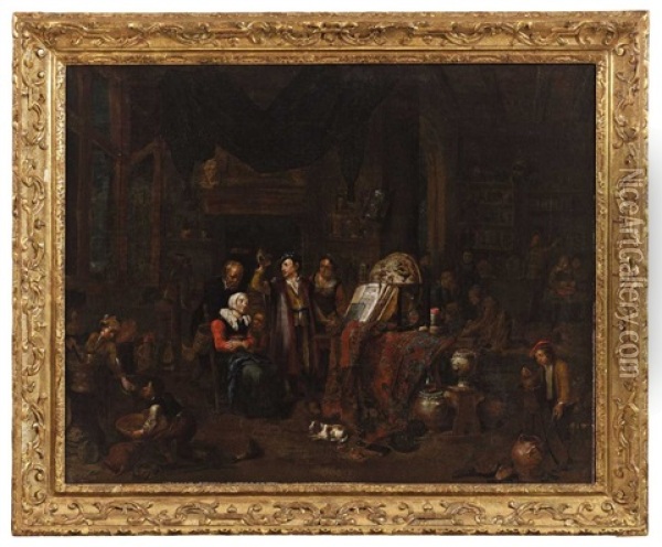 Interior With Doctor And Patient Interieur With Notary (2 Works) Oil Painting - Gerard Thomas