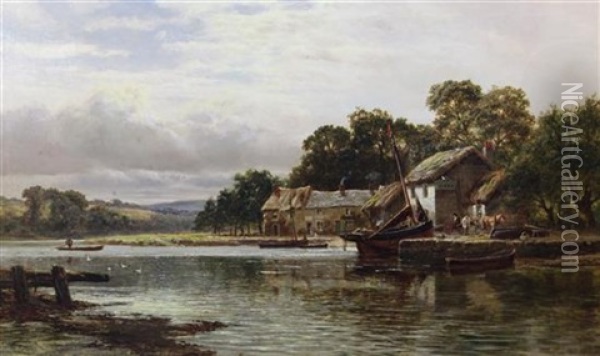 A Fishing Village On The Exe Oil Painting - Robert Gallon
