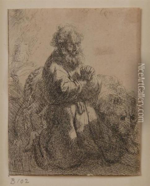 St. Jerome Kneeling In Prayer (b102) Oil Painting - Rembrandt Van Rijn