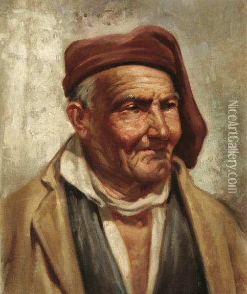 Portraits Of A Peasant Man And Woman Oil Painting - Roberto Figerio