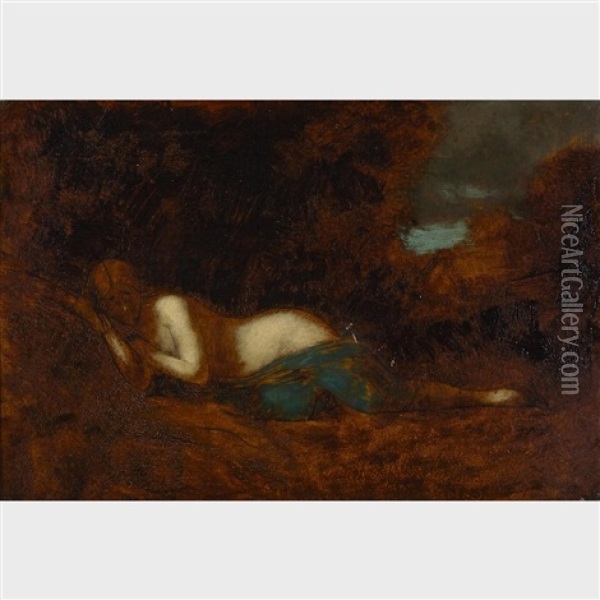 Draped Nude Sleeping In The Forest Oil Painting - Jean Jacques Henner