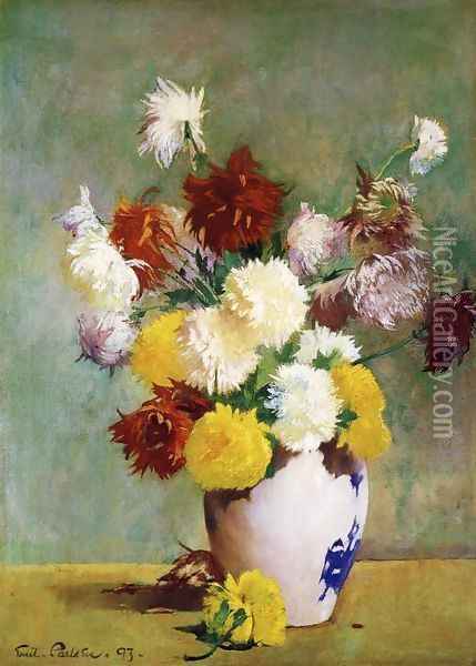 Still Life of Chrysanthemums in a Canton Vase Oil Painting - Emil Carlsen
