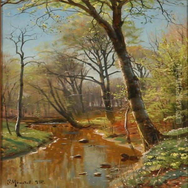 Stream Running Througha Spring Forest Oil Painting - Peder Mork Monsted
