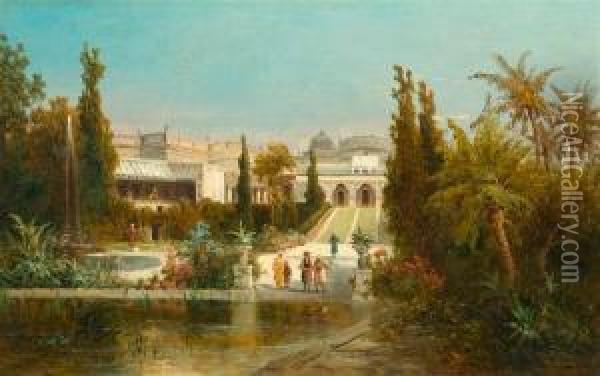 Garden In Constantinople. Oil Painting - Josef Thoma