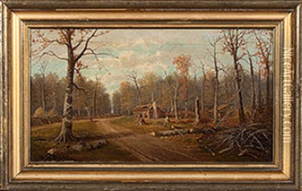 Forest Path With Log Cabin Oil Painting - William Mckendree Snyder