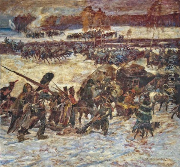 Napoleon's Retreat From Moscow Oil Painting - Woiciech (Aldabert) Ritter von Kossak