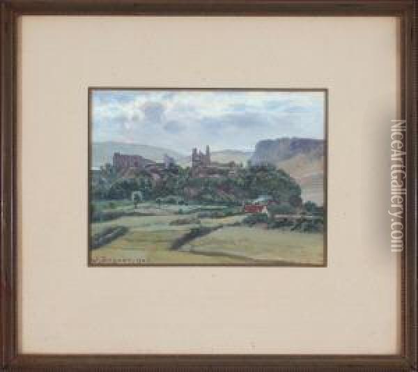 Blick Auf Eine Burgruine In Sommerlicher Hugellandschaft Oil Painting - Wilhelm Degode