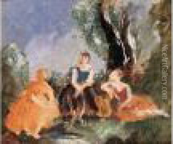 Trois Femmes Dans Un Jardin Oil Painting - Charles Georges Dufresne