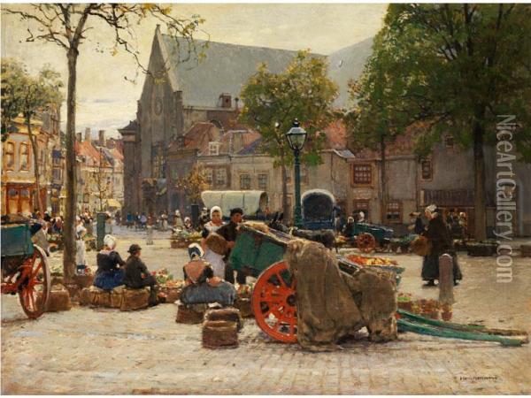 Markt In Vlissingen Oil Painting - Hans Herrmann