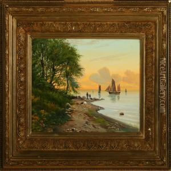 Scenery With Sailboats Oil Painting - Ludvig Kabell