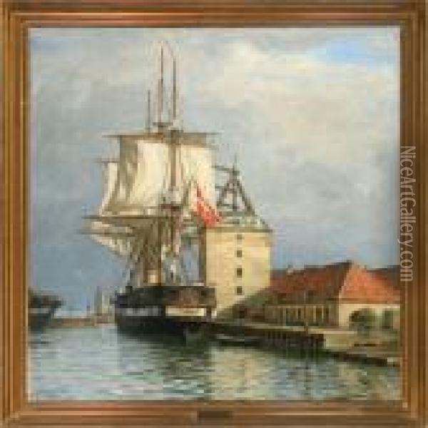 The Frigate Jylland In Copenhagen Harbor Oil Painting - Axel Johansen