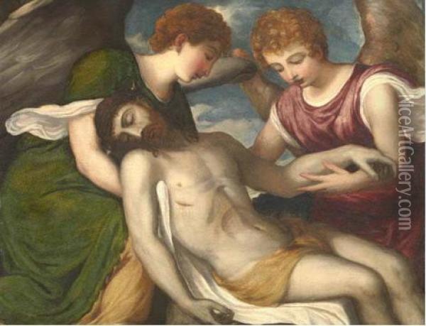 Deposizione Di Cristo Con Angeli Oil Painting - Andrea Meldolla Schiavone