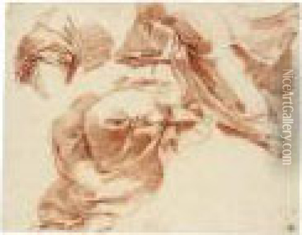 Studies For The Draperies Of A 
Seated Figure And A Separate Study For A Draped Left Elbow Oil Painting - Gaetano Gandolfi