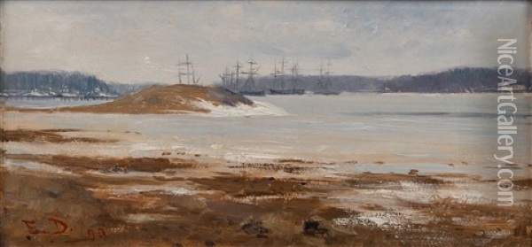 Ships Off Ruissalo (turku) Oil Painting - Elin Danielson-Gambogi