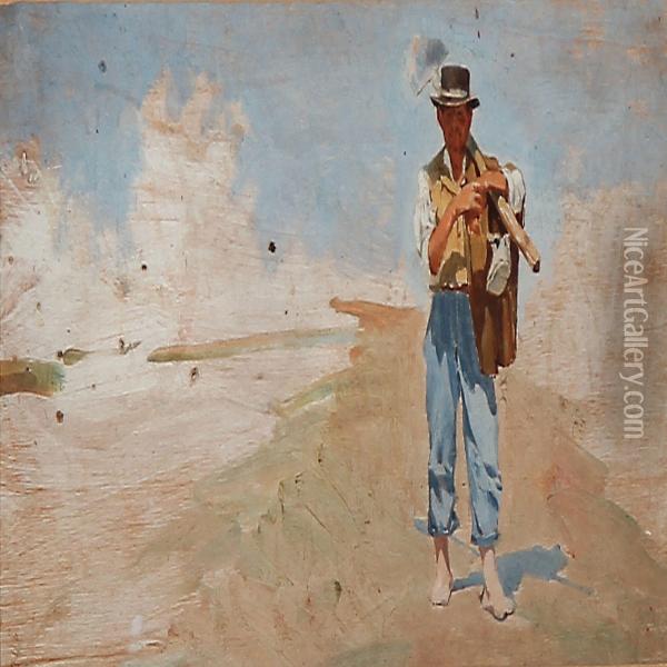 An Italian Farmer Oil Painting - Harald Jerichau