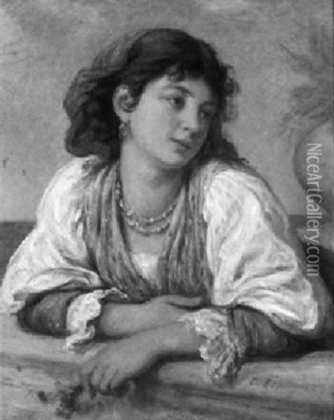 Portrat Einer Jungen Italienerin Vor Steinerner Brustung Oil Painting - Emile Bourcart