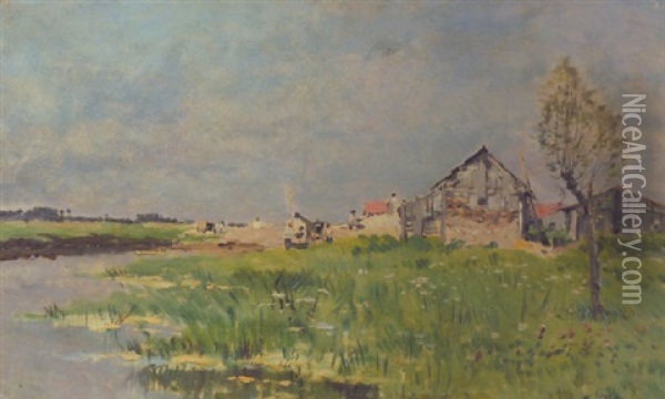 Maison Au Bord De L'etang Oil Painting - Edmond Marie Petitjean
