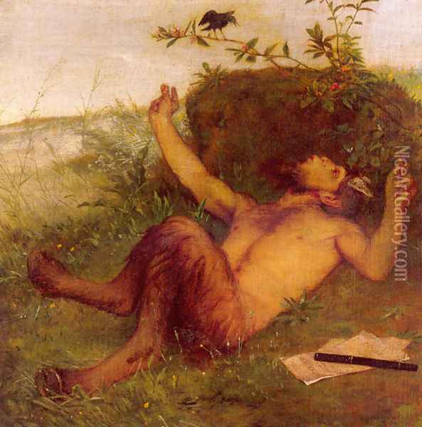 Faun Whistling to a Blackbird 1875 Oil Painting - Arnold Bocklin