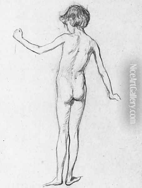 A Study Of A Female Nude, Rear View Oil Painting - Henry Tonks