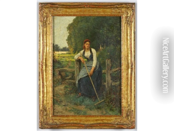 Girl In Landscape Oil Painting - Gustave Henry Mosler