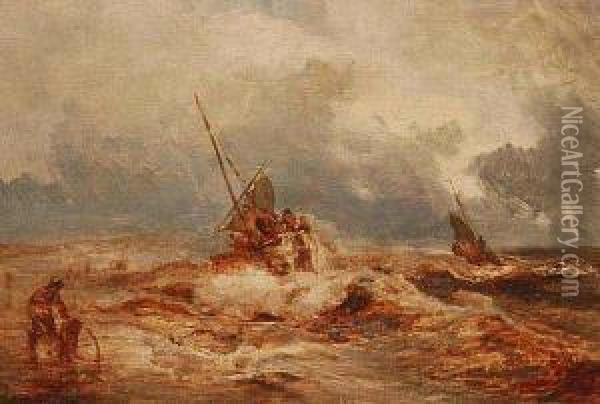 Fishermen At Sea Oil Painting - Andreas Achenbach
