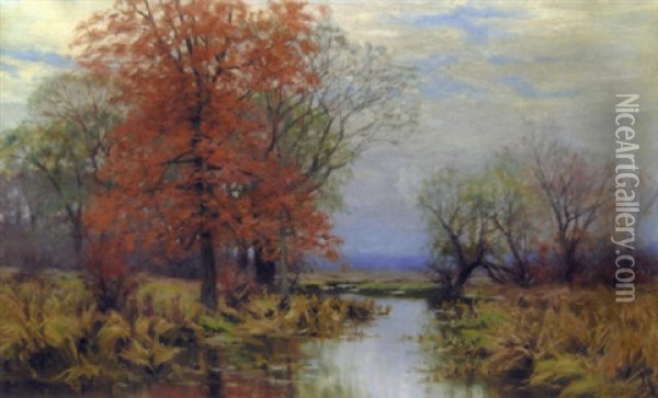 Brook In November Oil Painting - William Merritt Post