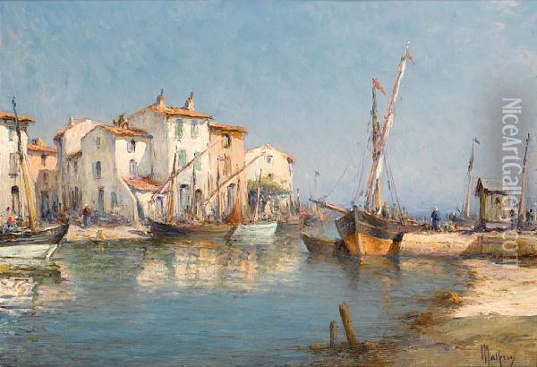 A Southern Harbour Oil Painting - Henri Malfroy