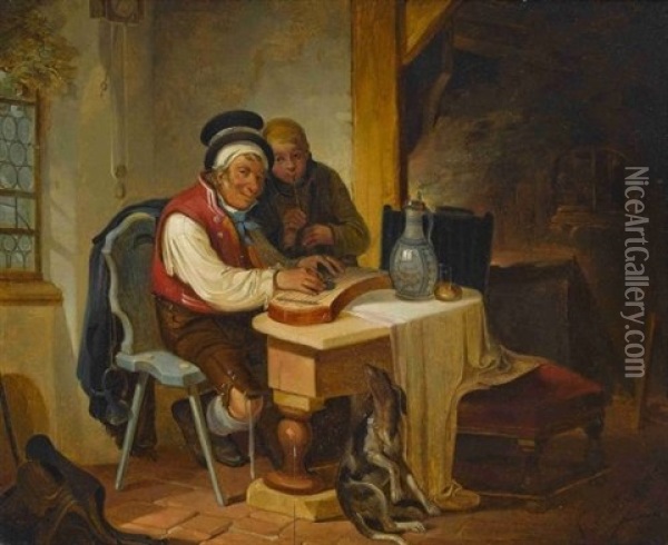 Das Zitherspiel Oil Painting - Gottfried Hermann Sagstatter