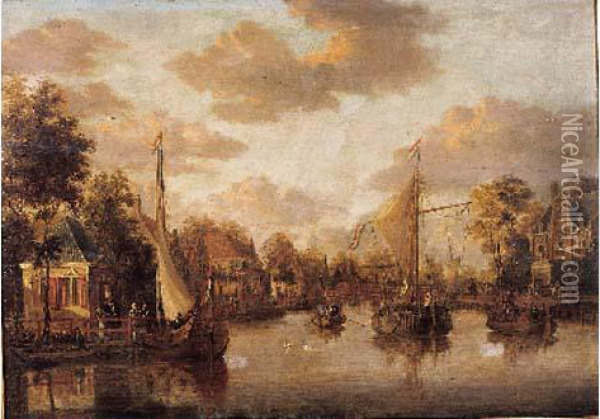 Vue Presumee Des Canaux De Utrecht Oil Painting - Jacobus Storck