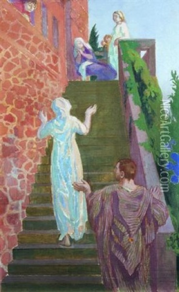 Visitation Dans L'escalier De Silencio Oil Painting - Maurice Denis
