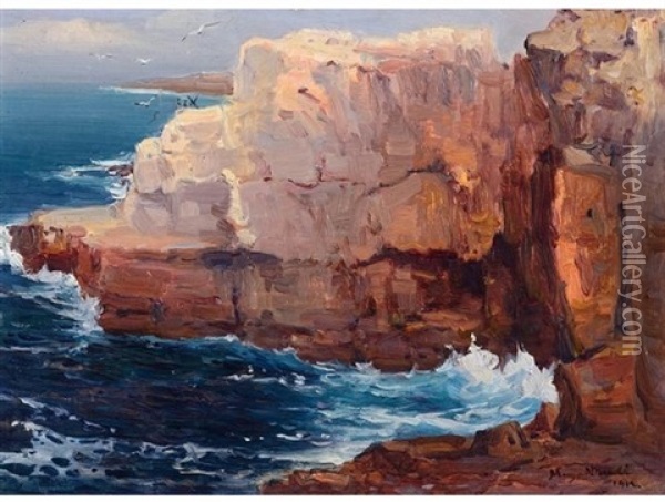 Cliffs At Hermanus Oil Painting - Pieter Hugo Naude