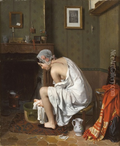 Jeune Femme A Sa Toilette Oil Painting - Jean Alphonse Roehn