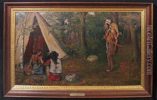 An Indian Camp In A Forest Setting Oil Painting - Charles Valton