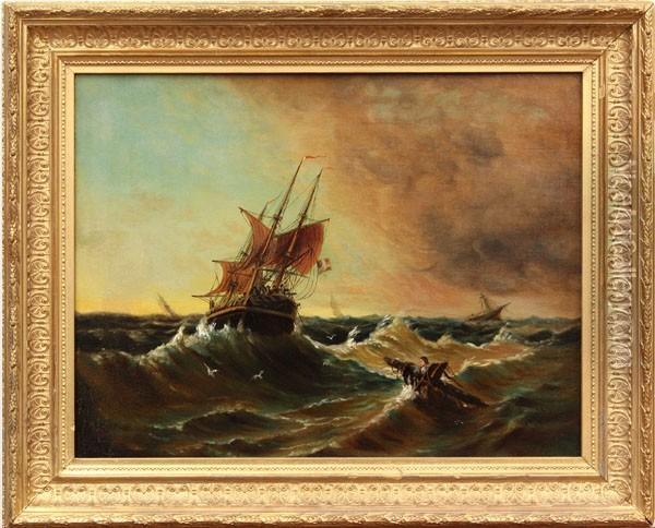 Rescuing A Stranded Man From A Shipwreck Oil Painting - Jeanie Harte