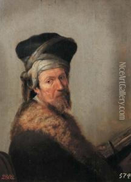 A Scholar Holding A Book Oil Painting - Is Monogrammist