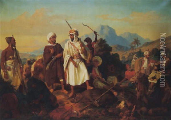 Hunting In The Atlas Mountains Oil Painting - Edmund Louis Wodick