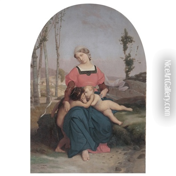Vierge A L'enfant Et Saint Jean-baptiste Dans Un Arc Peint Oil Painting - Jean-Leon Gerome