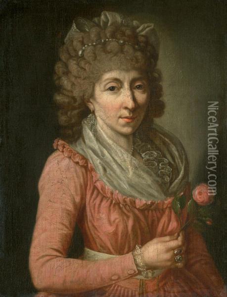 Bildnis Einer Dame Mit Rose Oil Painting - Anna Rosina Liszewska